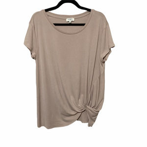 Umgee Ribbed Twist Front Top Size Small Nude Beige